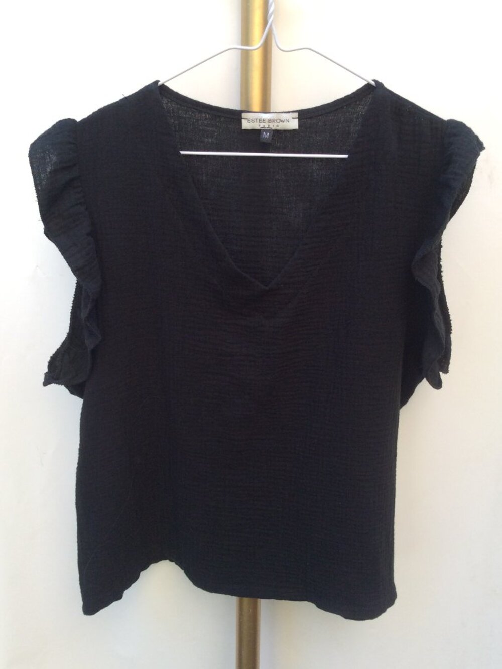 100% COTTON Estee Brown Paris Black Gauze Top Size M